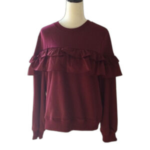 TCEC Women’s Ruffle Pullover  Sweatshirt Size Large Color Burgundy NWT